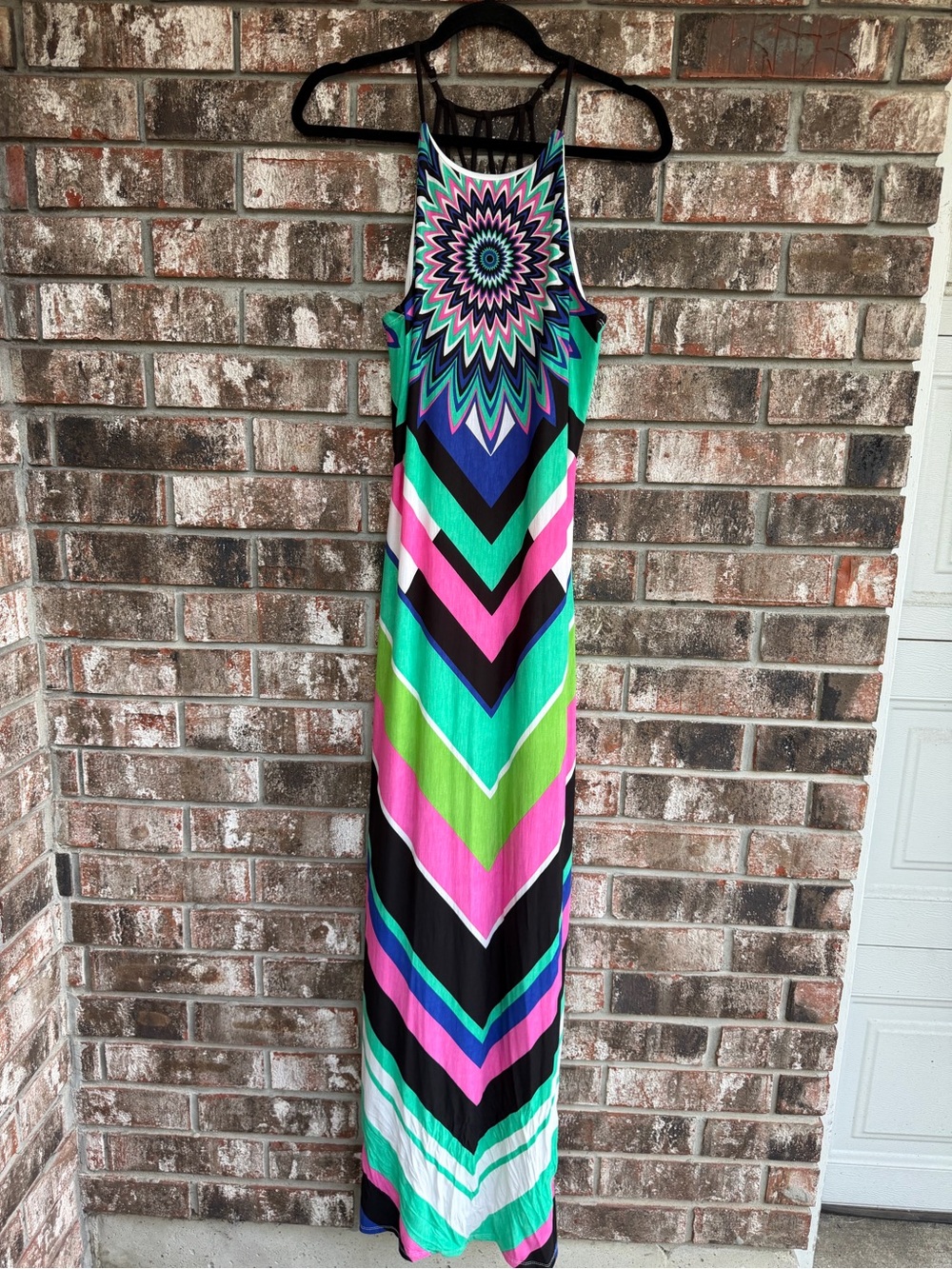 Multi-Color Chevron Maxi Dress with Starburst Bodice